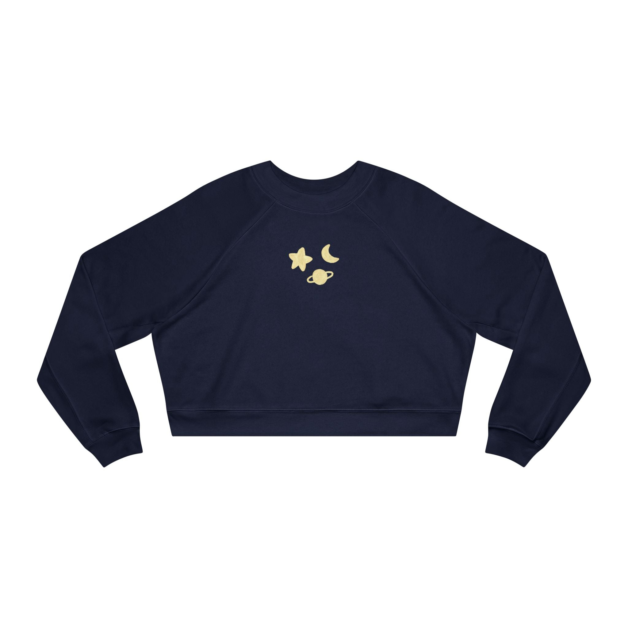 Cropped Pullover — Minimal Gold Moon, Star & Planet Graphic