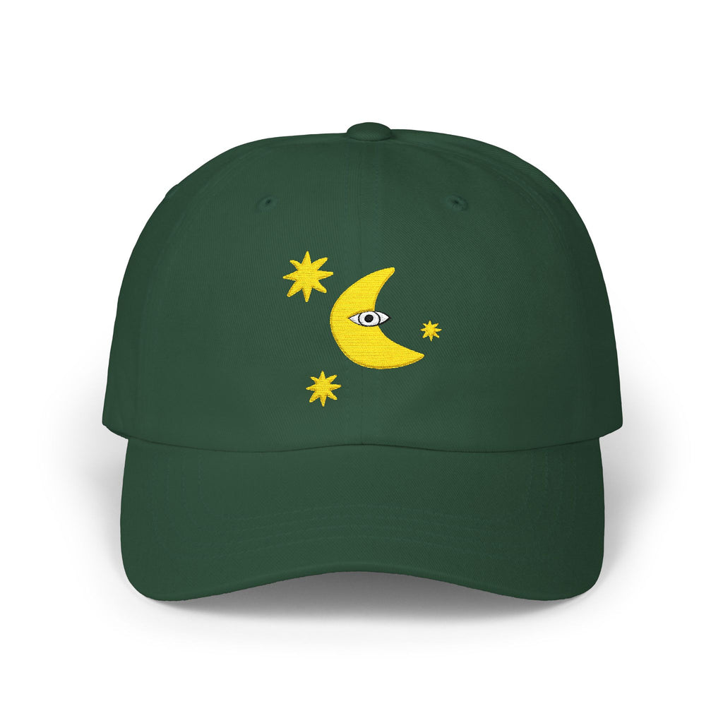 Moon Eye Dad Cap — Embroidered Crescent Moon & Stars Baseball Hat
