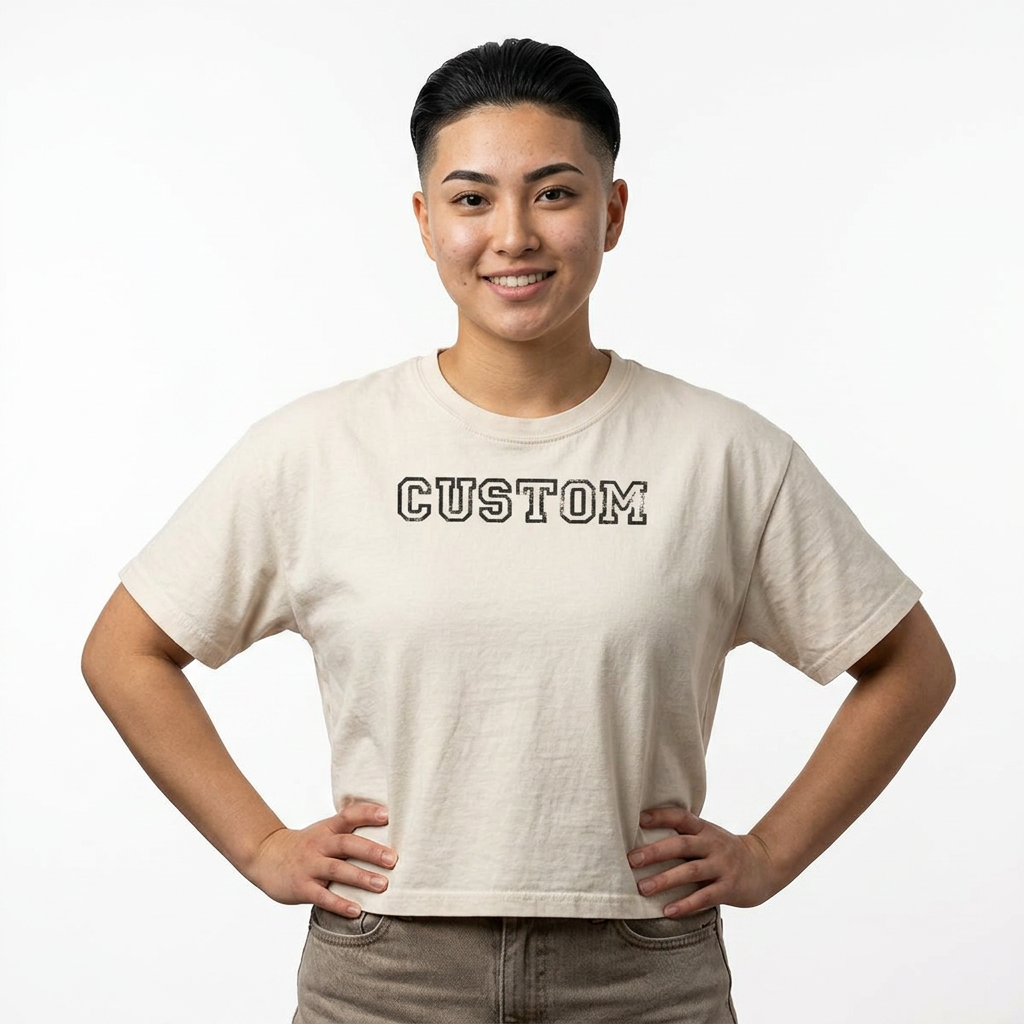 Custom Women's Boxy Tee - Retro Varsity Lettering, Casual Cropped T-Shirt