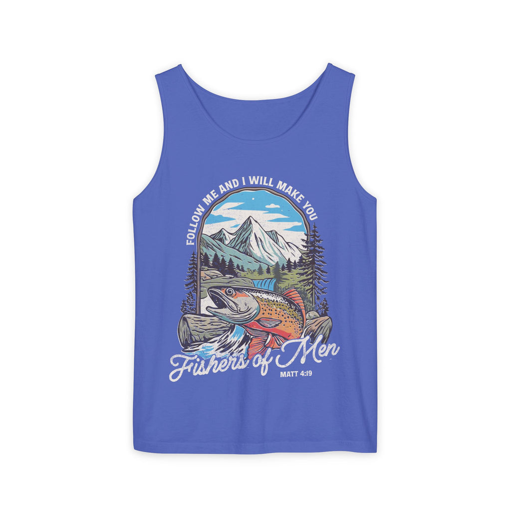 Fishers of Men Tank Top — Christian Fishing Graphic Tank ("Follow Me and I Will Make You" Matthew 4:19)