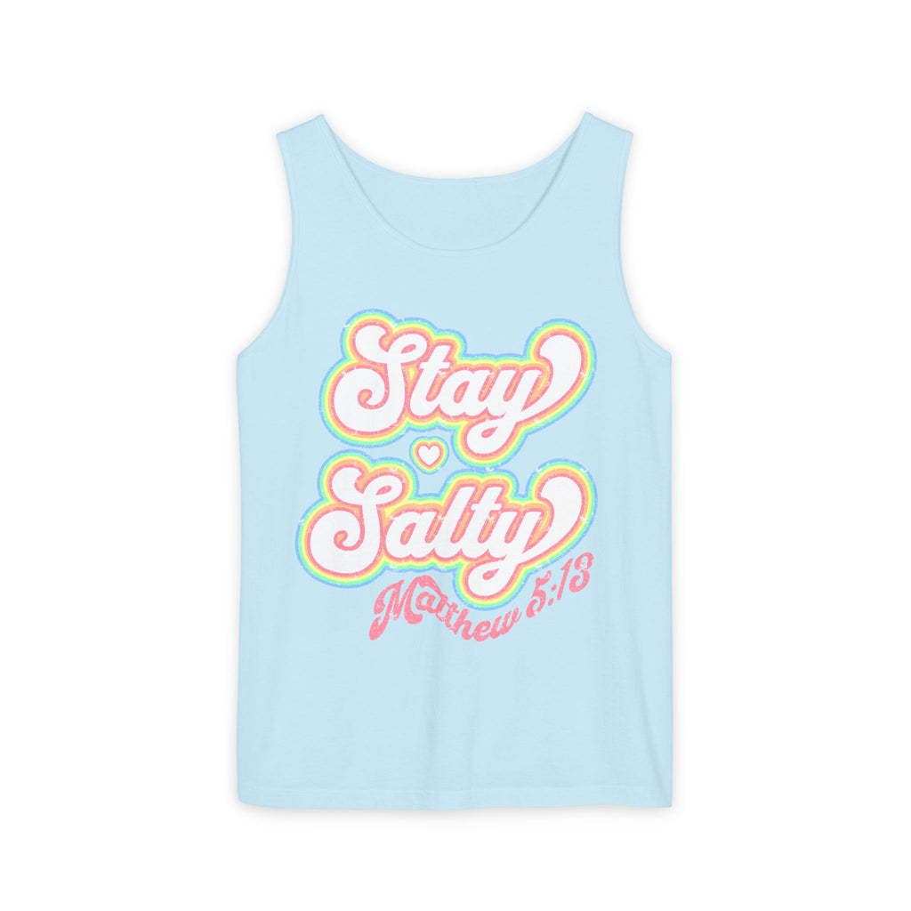 Comfort Colors Stay Salty Tank Top — Retro Pastel Beachy Graphic Matthew 5:13 Tank