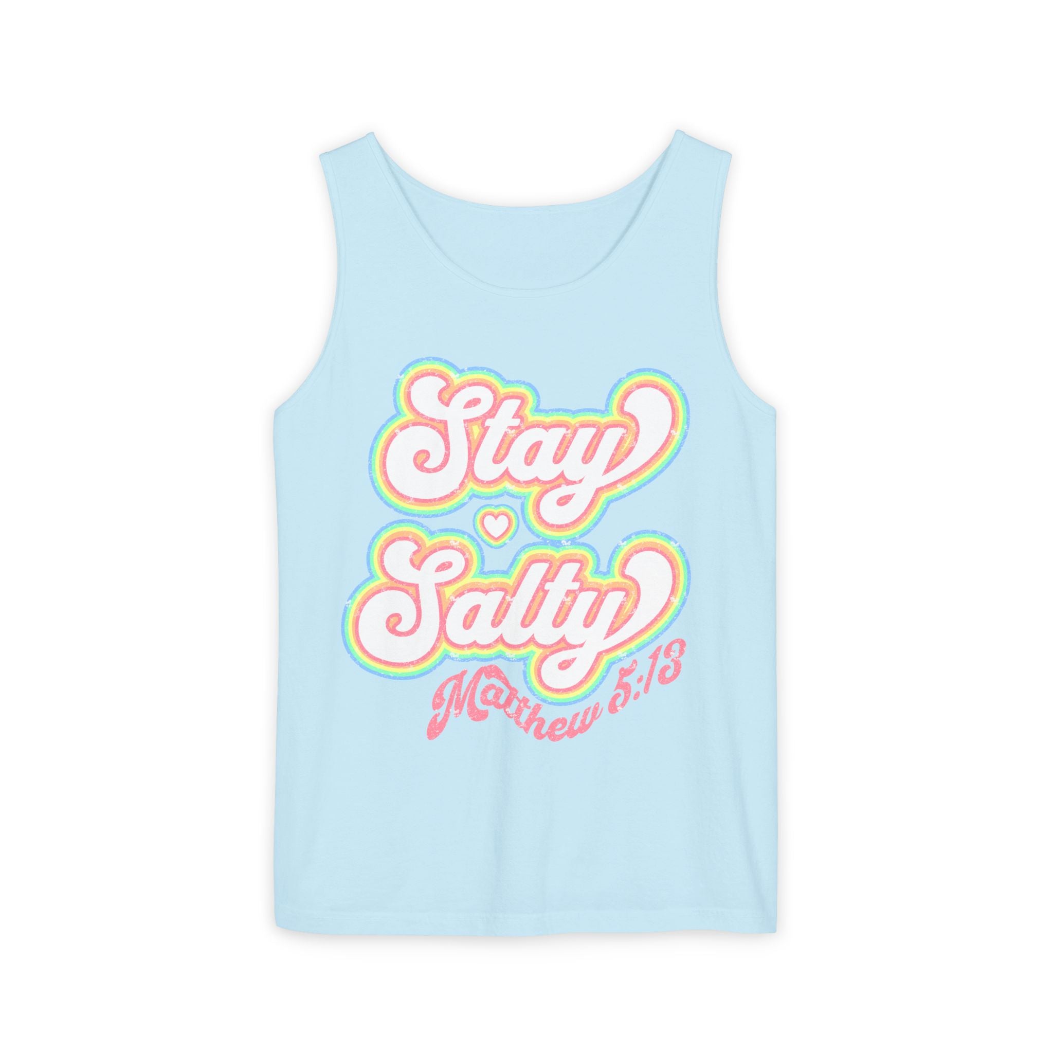 Comfort Colors Stay Salty Tank Top — Retro Pastel Beachy Graphic Matthew 5:13 Tank