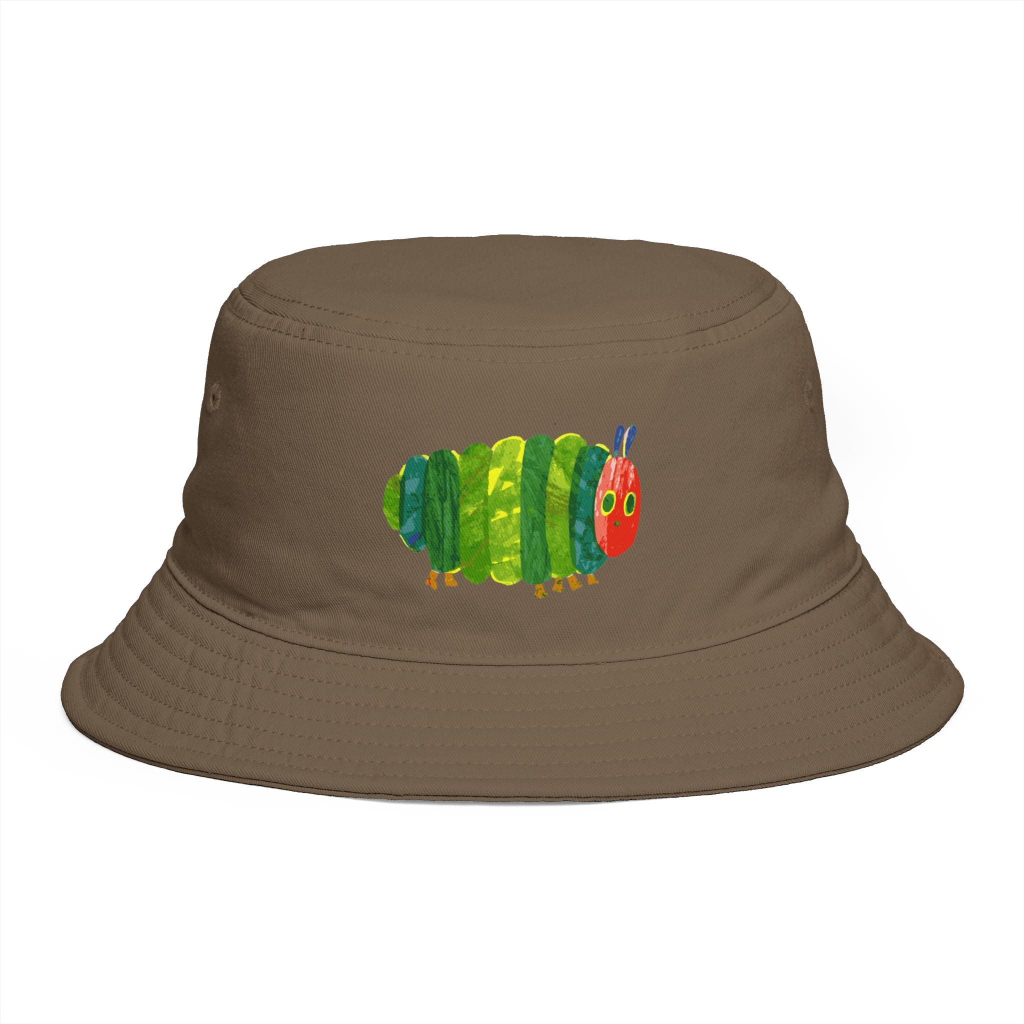 Brown Bucket Hat with Colorful Caterpillar Graphic