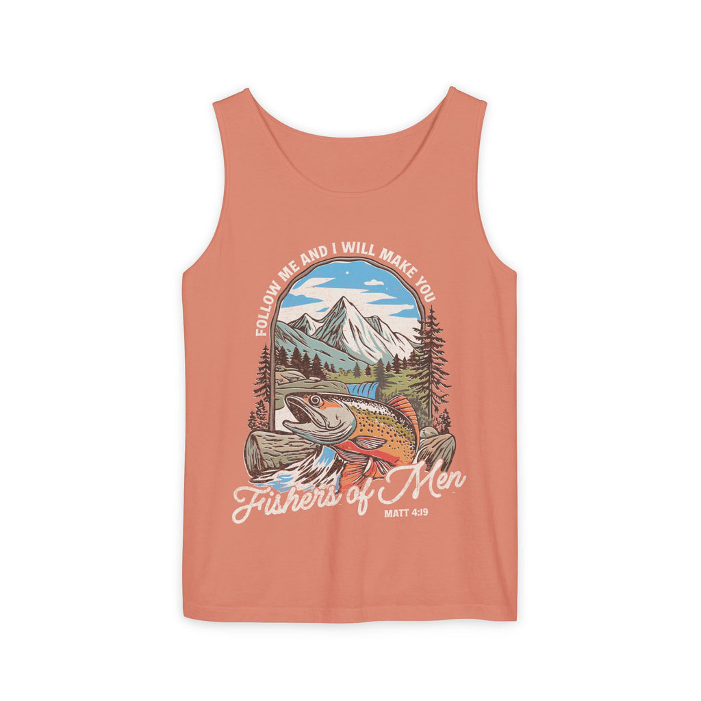 Fishers of Men Tank Top — Christian Fishing Graphic Tank ("Follow Me and I Will Make You" Matthew 4:19)