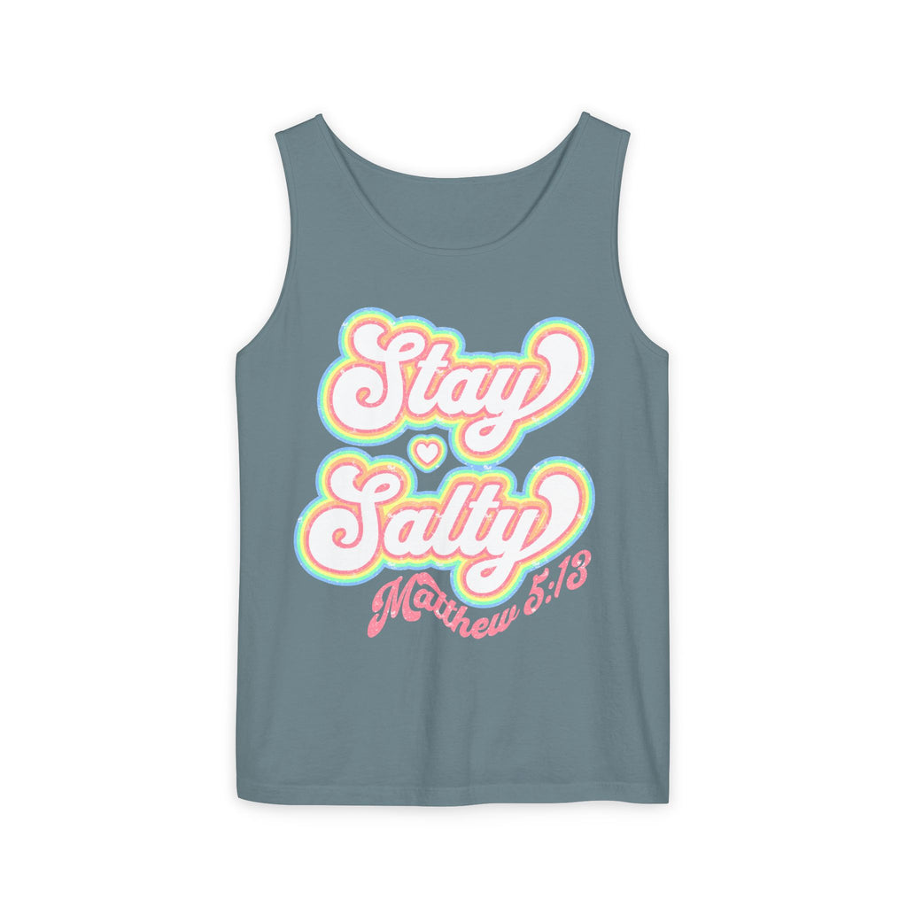 Comfort Colors Stay Salty Tank Top — Retro Pastel Beachy Graphic Matthew 5:13 Tank