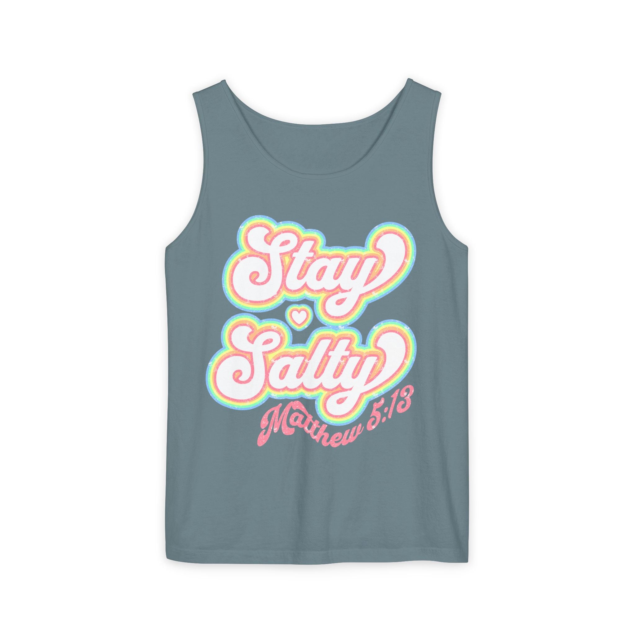 Comfort Colors Stay Salty Tank Top — Retro Pastel Beachy Graphic Matthew 5:13 Tank