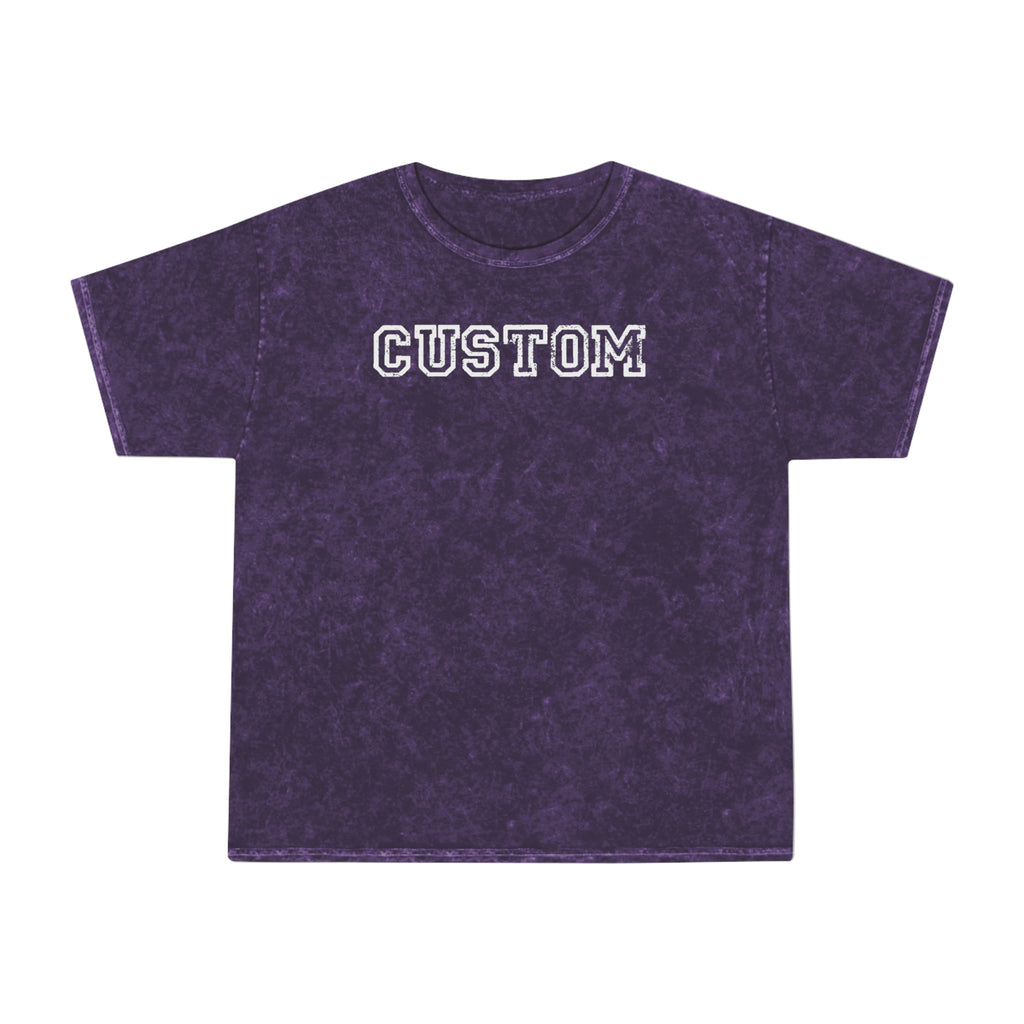 Custom Vintage Mineral Wash T-Shirt — White Varsity Text