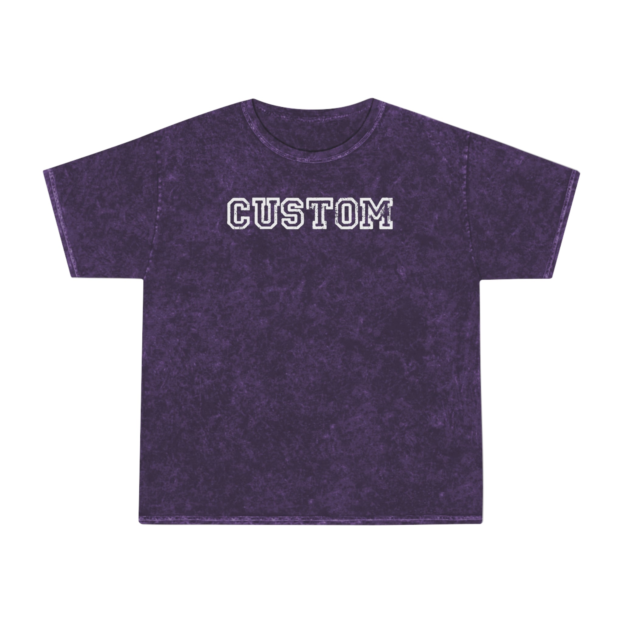 Custom Vintage Mineral Wash T-Shirt — White Varsity Text
