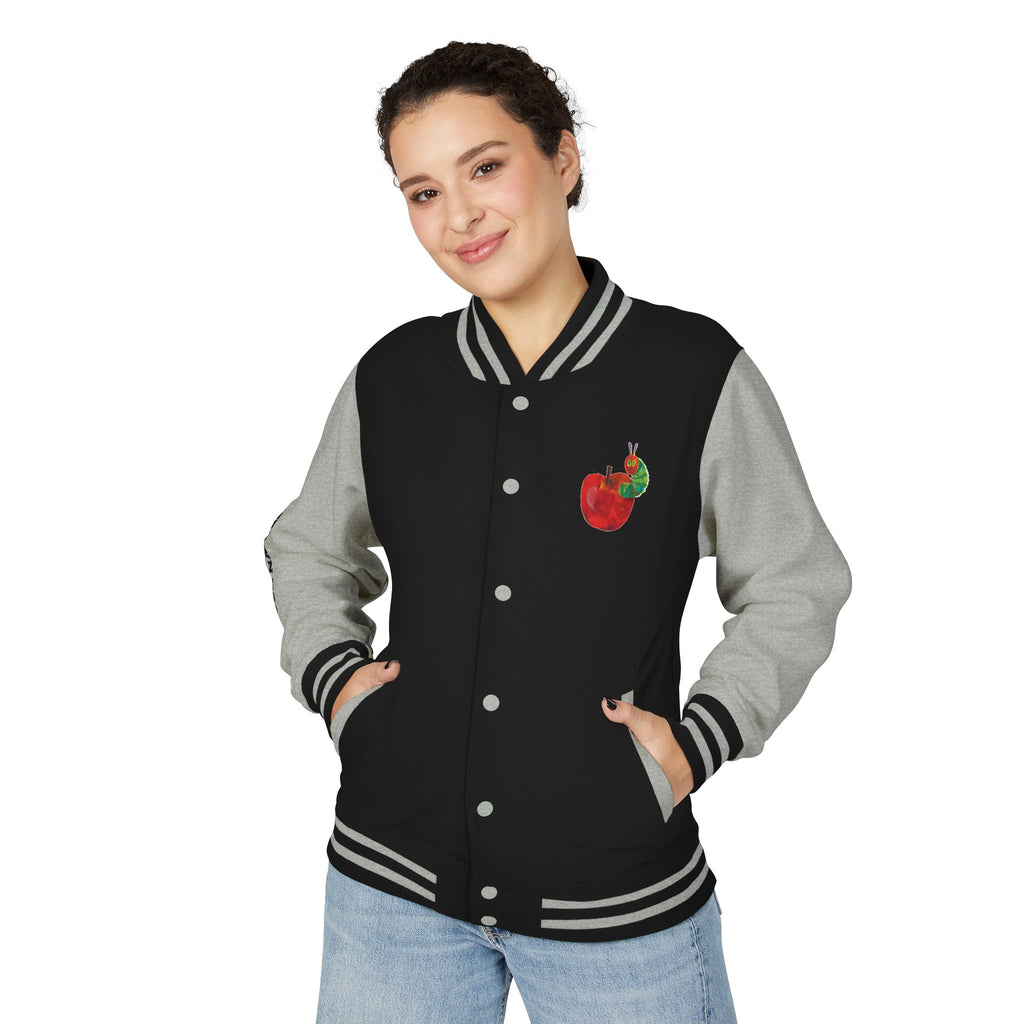 Custom Gift - Letterman Jacket for Teacher — Colorful "Very Hungry Caterpillar" Garden Back Patch