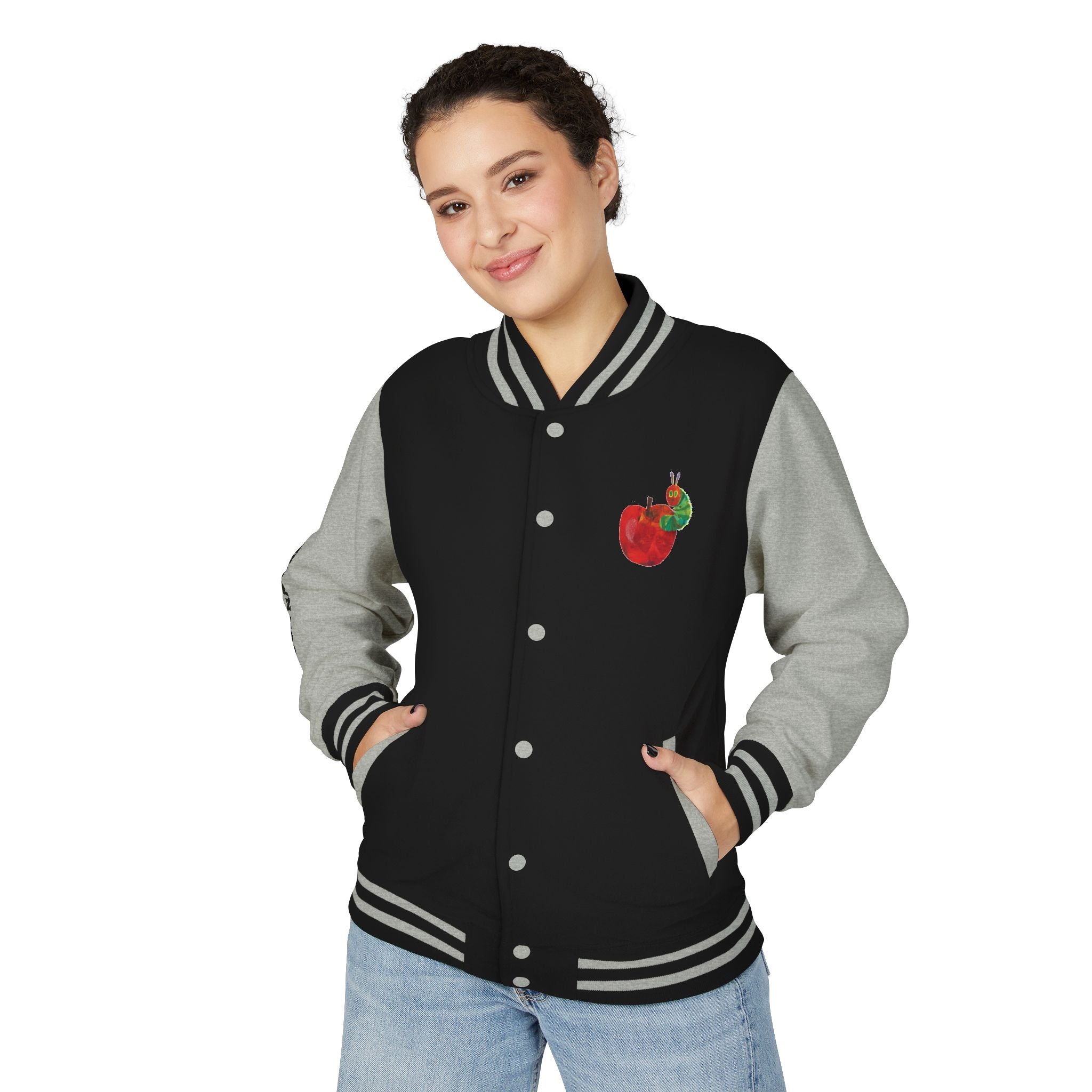 Custom Gift - Letterman Jacket for Teacher — Colorful "Very Hungry Caterpillar" Garden Back Patch