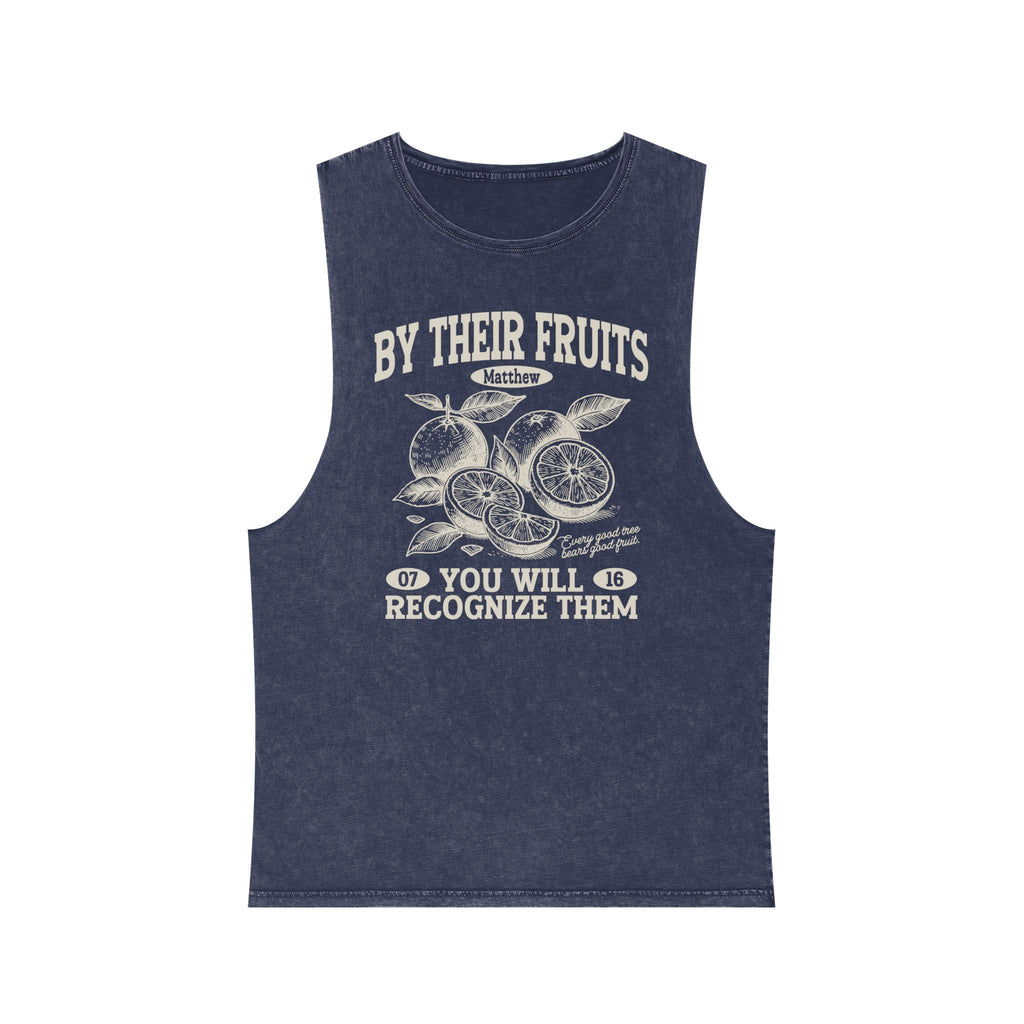 Tank Top — "By Their Fruits You Will Recognize Them" Vintage Stonewash Graphic