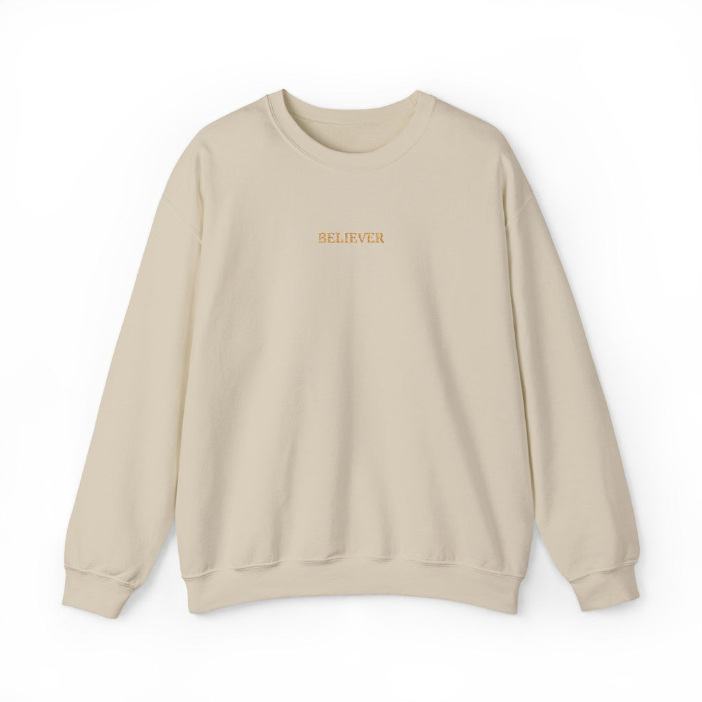 BELIEVER Tone-on-Tone Embroidered Sweatshirt | Minimalist Unisex Crewneck | Soft, Premium Cozy Wear