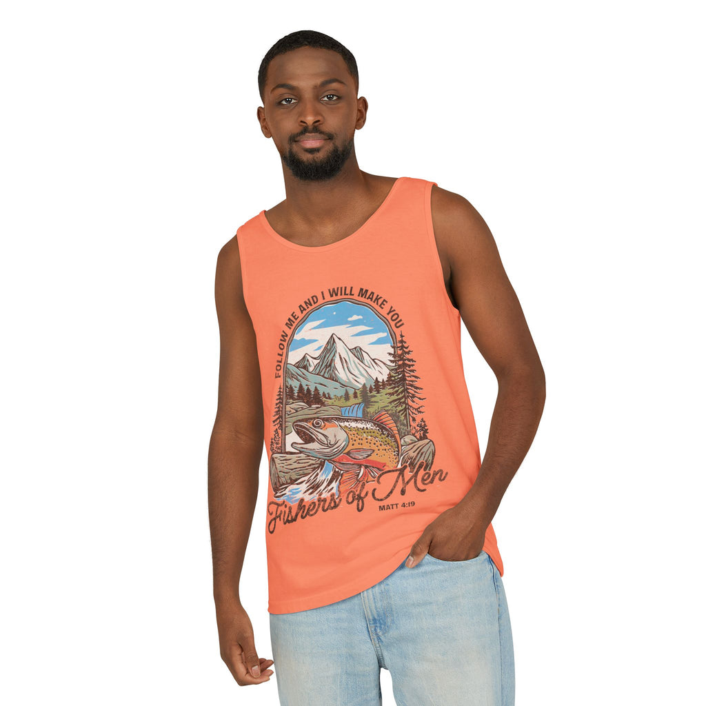 Fishers of Men Tank Top — Christian Fishing Graphic Tank ("Follow Me and I Will Make You" Matthew 4:19)