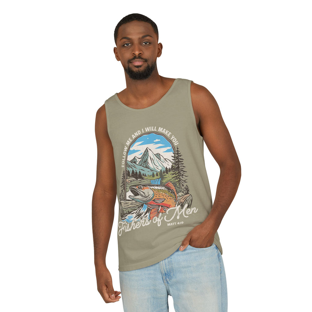 Fishers of Men Tank Top — Christian Fishing Graphic Tank ("Follow Me and I Will Make You" Matthew 4:19)