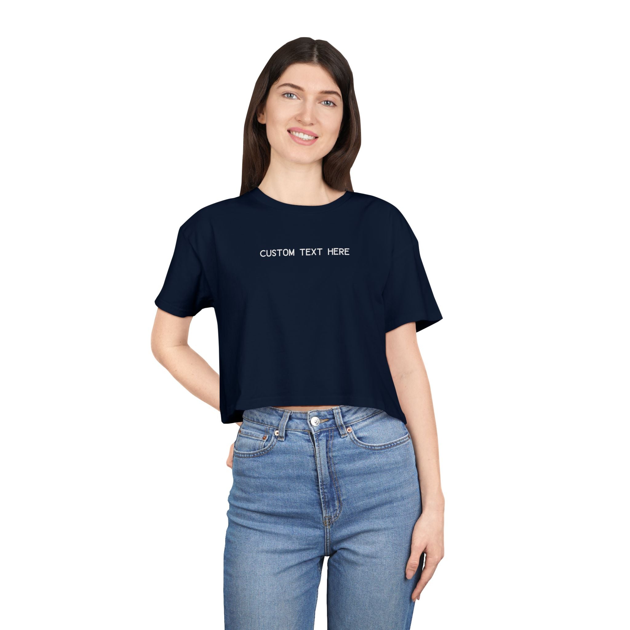 Custom T-Shirt - Custom Crop Top - Customizable Women's Crop Tee — Minimalist 'Custom Text Here' Chest Graphic