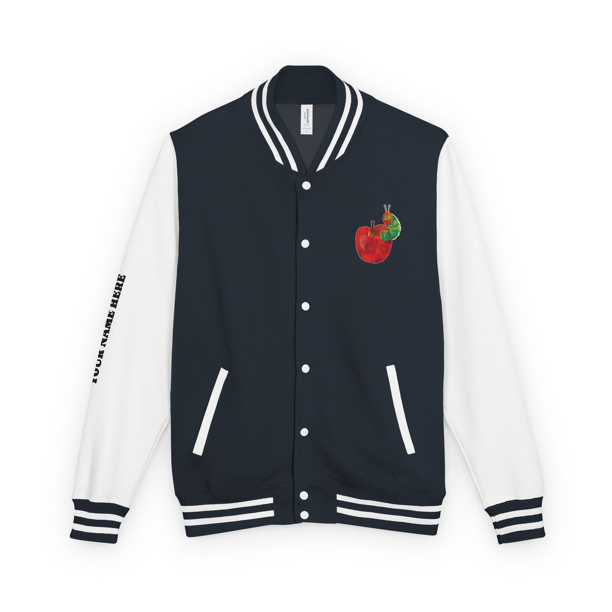 Custom Gift - Letterman Jacket for Teacher — Colorful "Very Hungry Caterpillar" Garden Back Patch