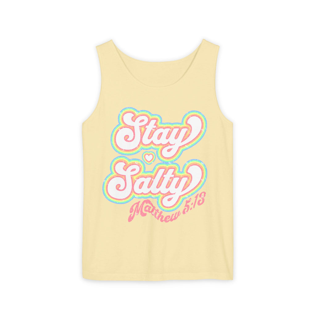 Comfort Colors Stay Salty Tank Top — Retro Pastel Beachy Graphic Matthew 5:13 Tank