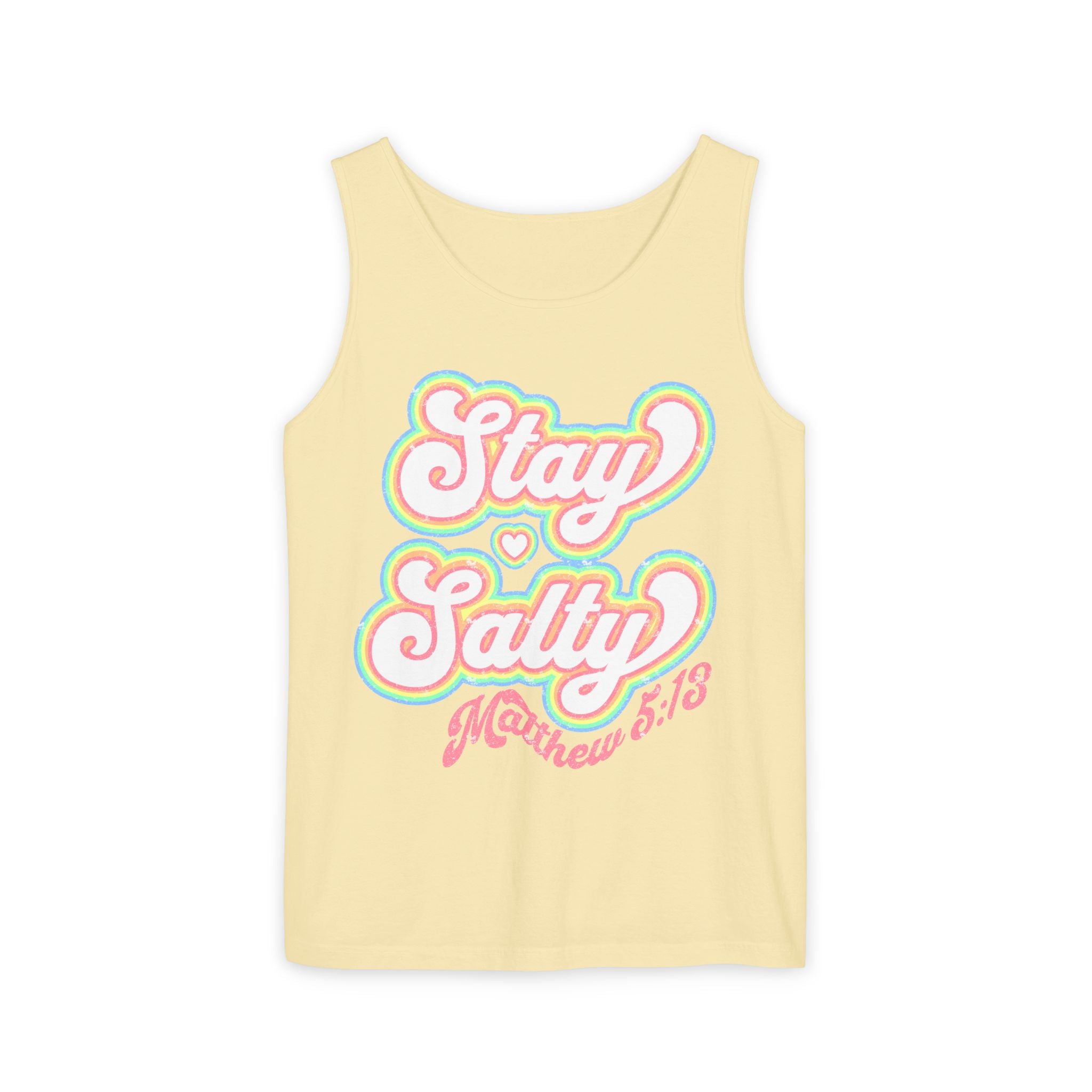 Comfort Colors Stay Salty Tank Top — Retro Pastel Beachy Graphic Matthew 5:13 Tank
