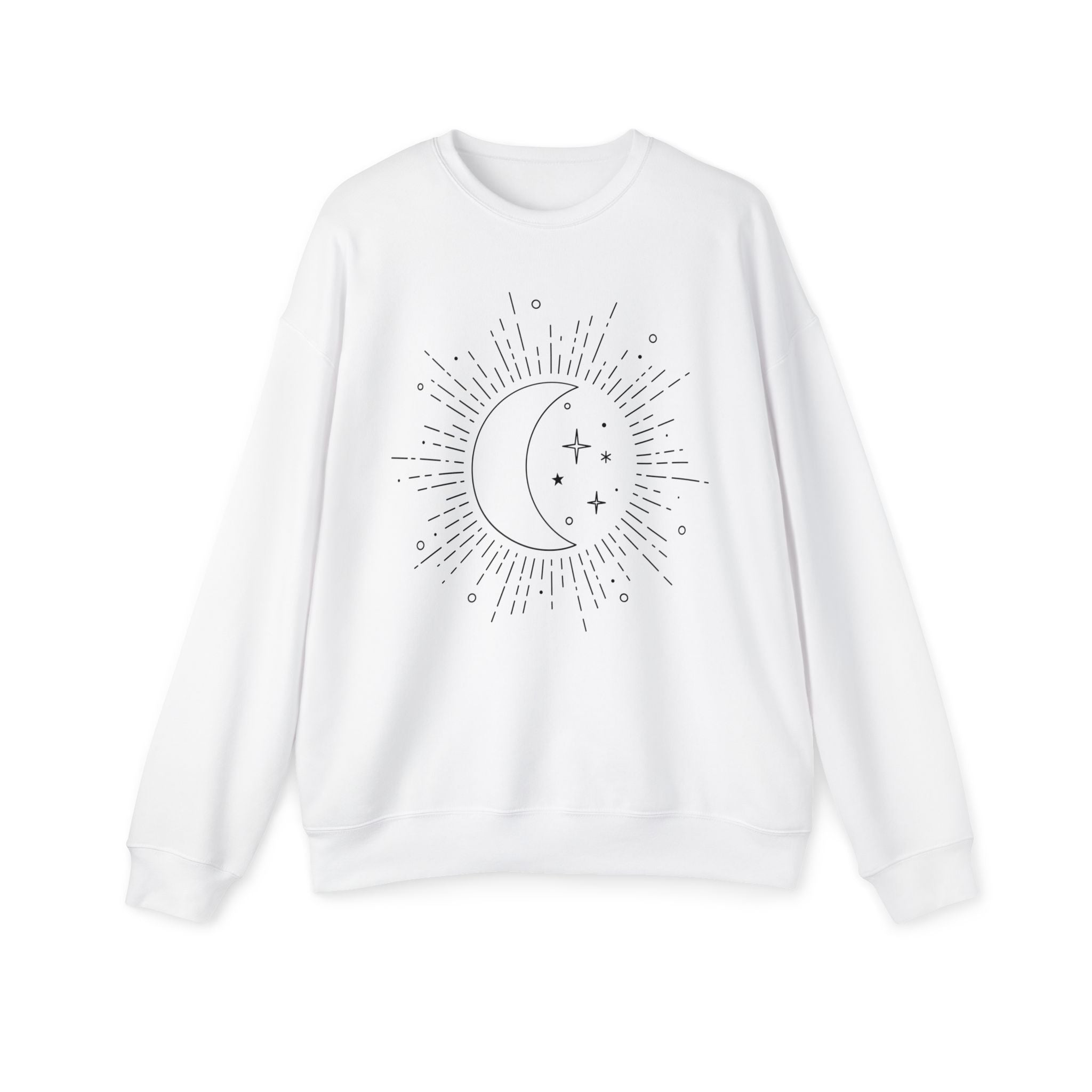 Celestial Moon Sweatshirt — Minimal Moon & Stars Crewneck