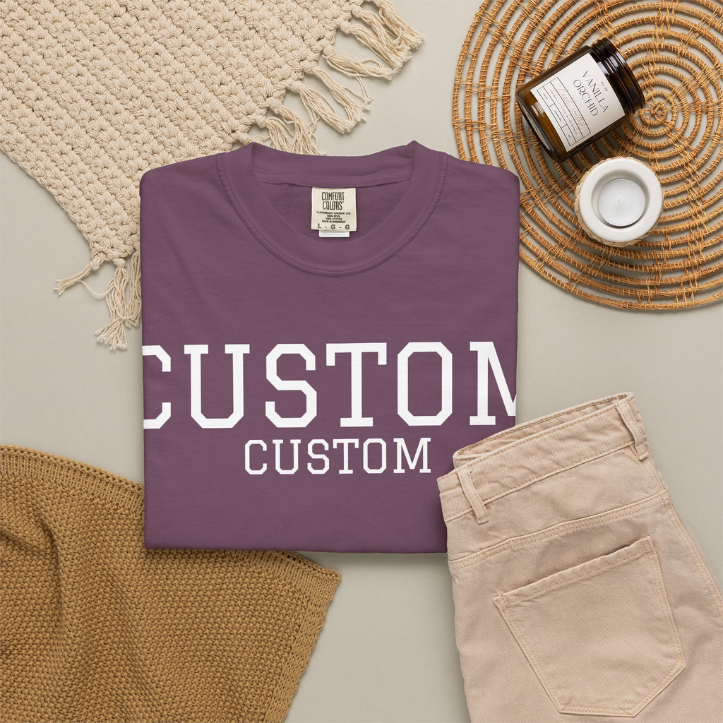 Custom Garment-Dyed T-Shirt — Personalized 'CUSTOM' Vintage Collegiate Tee