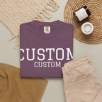 Custom Garment-Dyed T-Shirt — Personalized 'CUSTOM' Vintage Collegiate Tee