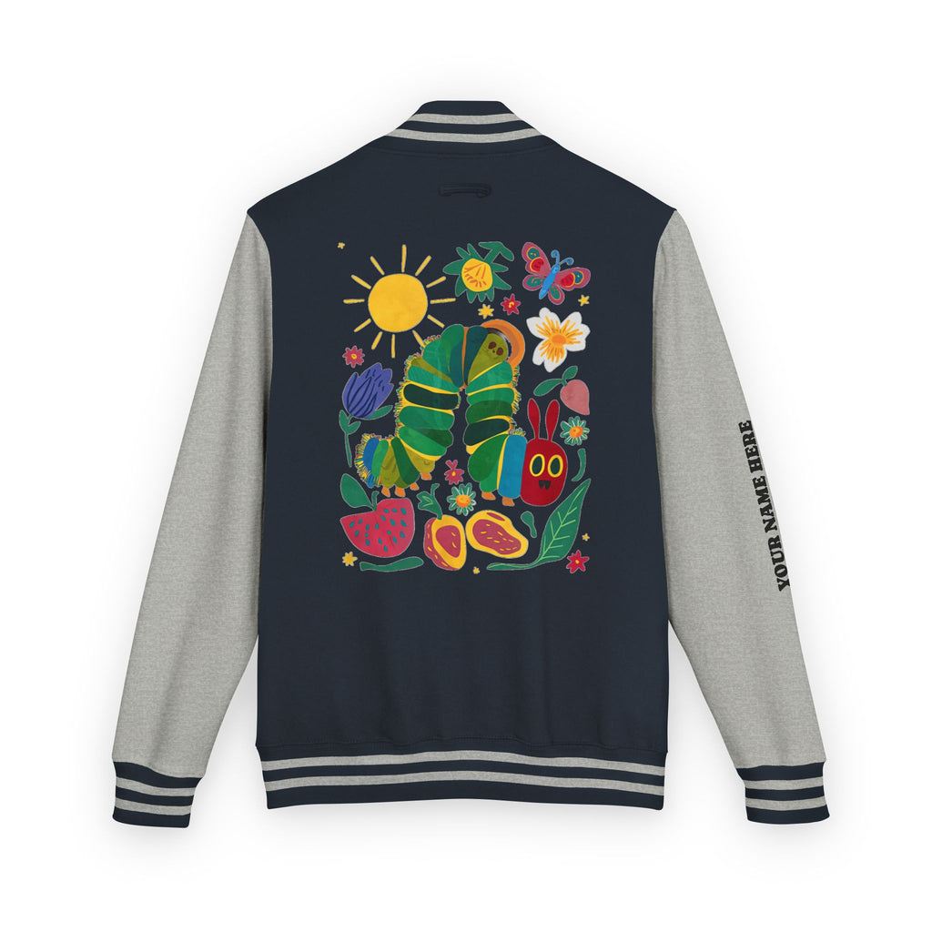 Custom Gift - Letterman Jacket for Teacher — Colorful "Very Hungry Caterpillar" Garden Back Patch