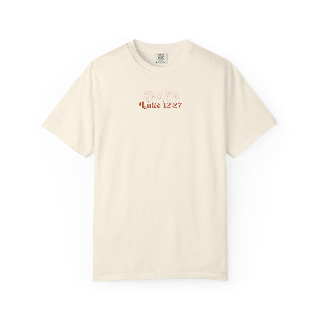 Comfort Colors Oversized T‑Shirt — "Consider the Lilies" Luke Scripture Design