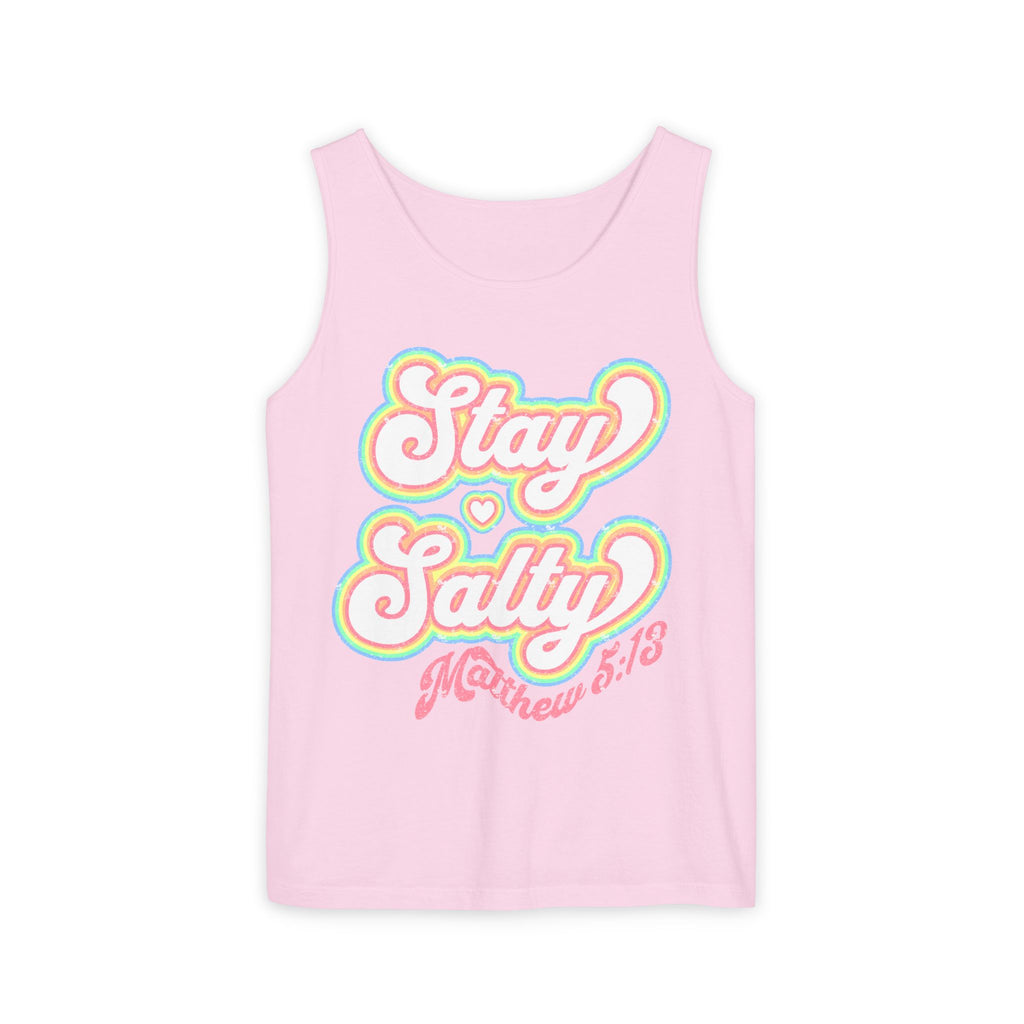 Comfort Colors Stay Salty Tank Top — Retro Pastel Beachy Graphic Matthew 5:13 Tank