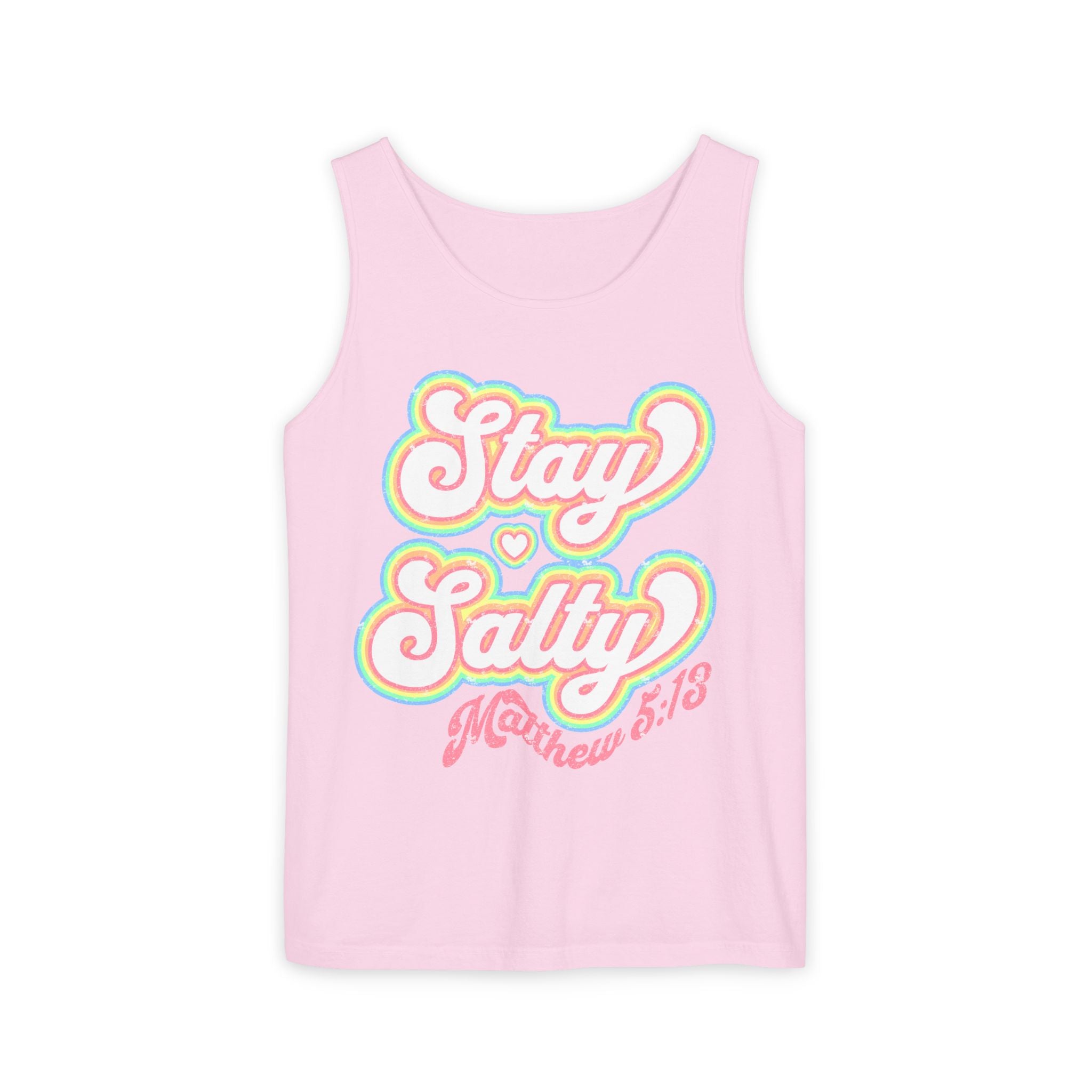 Comfort Colors Stay Salty Tank Top — Retro Pastel Beachy Graphic Matthew 5:13 Tank