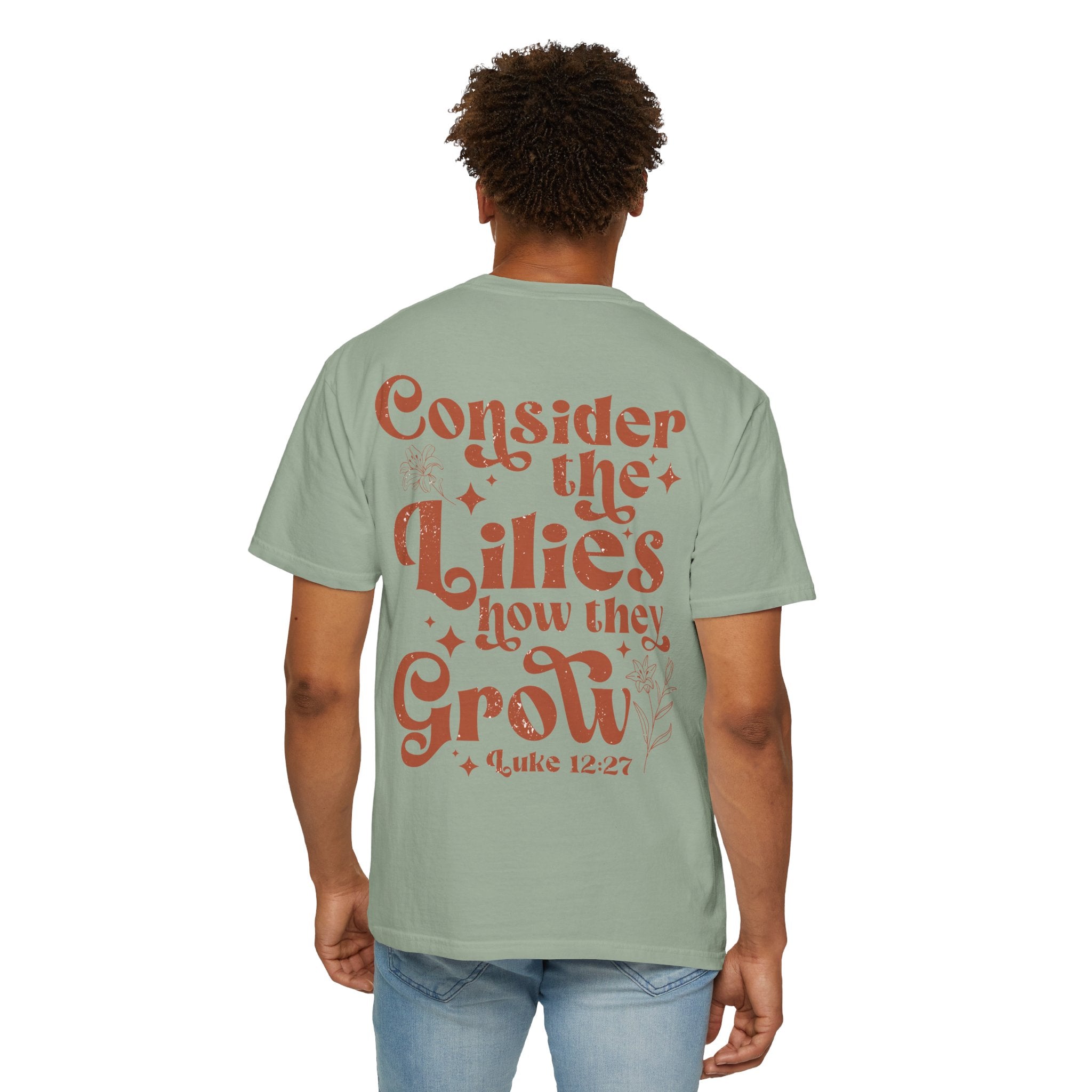 Comfort Colors Oversized T‑Shirt — "Consider the Lilies" Luke Scripture Design