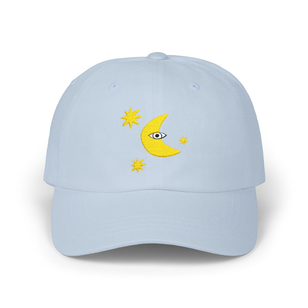 Moon Eye Dad Cap — Embroidered Crescent Moon & Stars Baseball Hat