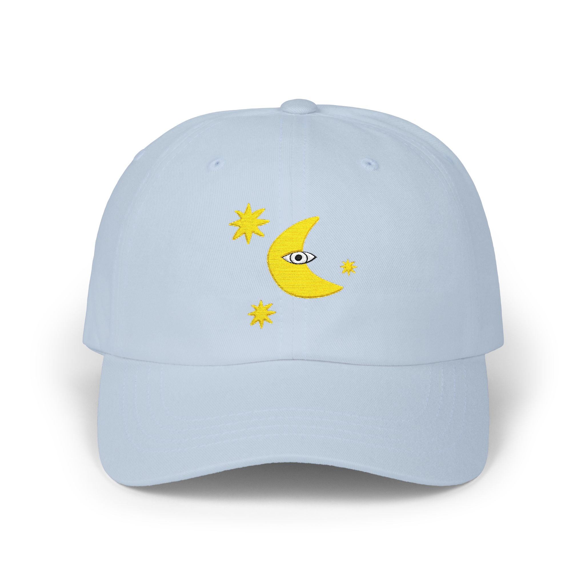 Moon Eye Dad Cap — Embroidered Crescent Moon & Stars Baseball Hat