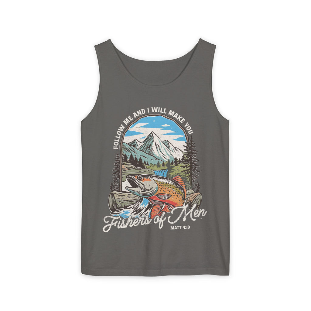 Fishers of Men Tank Top — Christian Fishing Graphic Tank ("Follow Me and I Will Make You" Matthew 4:19)