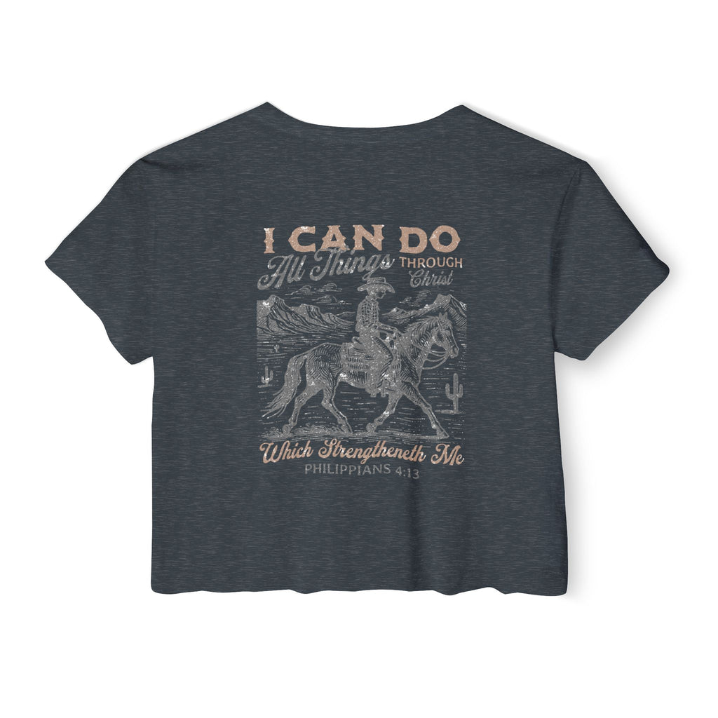 Christian Festival Crop Top — “I Can Do All Things Through Christ Who Strengthens Me" Graphic