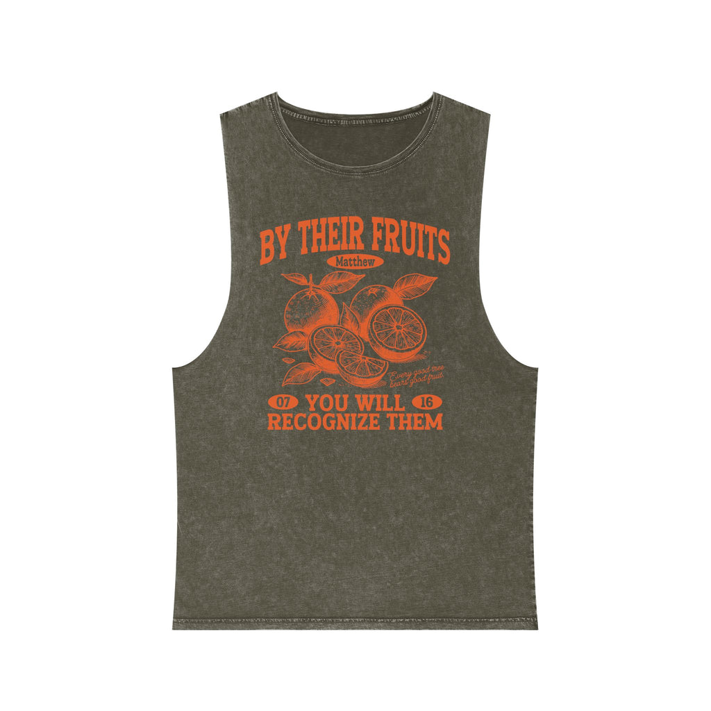Tank Top — "By Their Fruits You Will Recognize Them" Vintage Stonewash Graphic