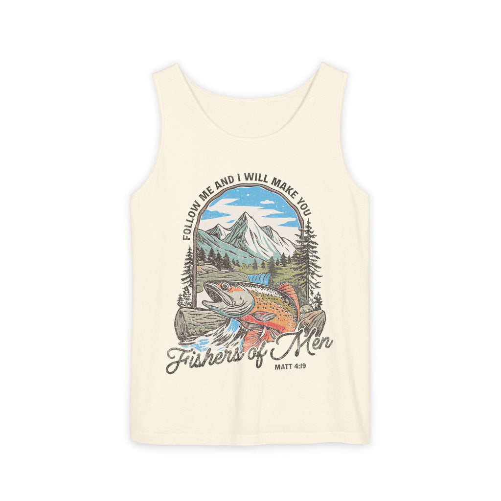 Fishers of Men Tank Top — Christian Fishing Graphic Tank ("Follow Me and I Will Make You" Matthew 4:19)