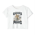Christian Festival Crop Top — “Where the Lord Guides the Lord Provides” Isaiah 58:11 Graphic