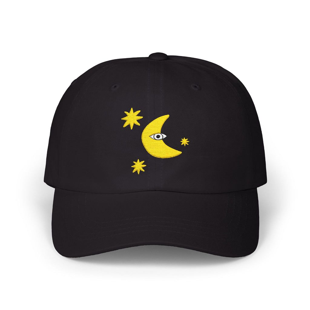 Moon Eye Dad Cap — Embroidered Crescent Moon & Stars Baseball Hat