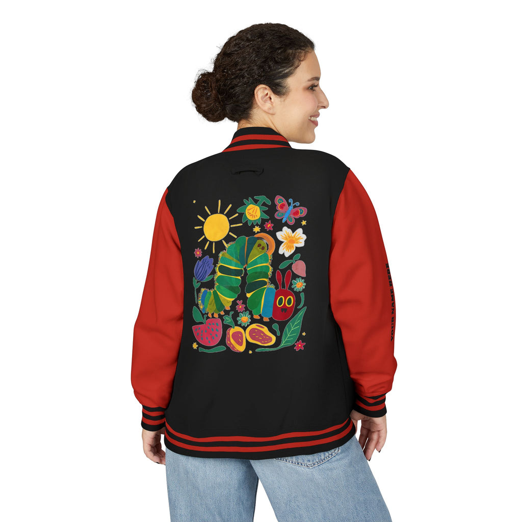 Custom Gift - Letterman Jacket for Teacher — Colorful "Very Hungry Caterpillar" Garden Back Patch