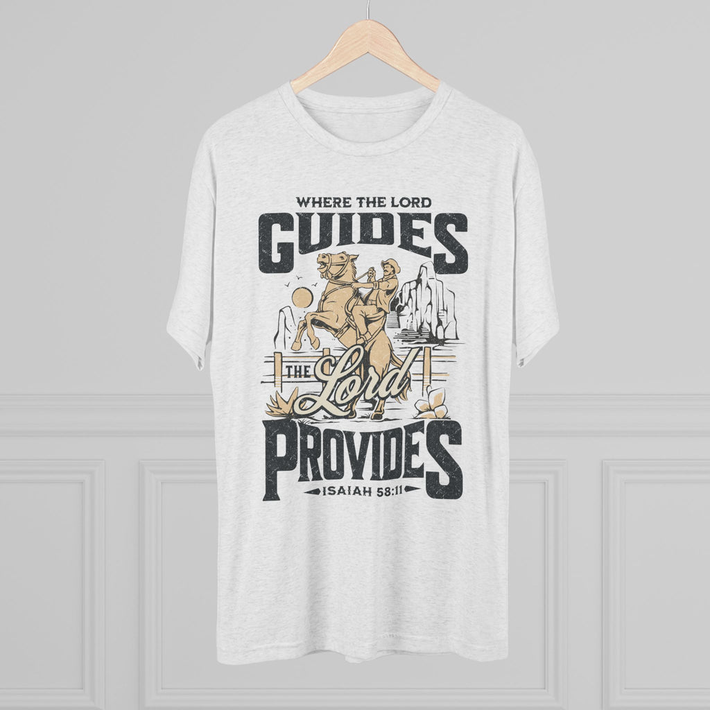 Buttery Soft 'Where the Lord Guides, the Lord Provides' Crew Tee — Western Faith Graphic