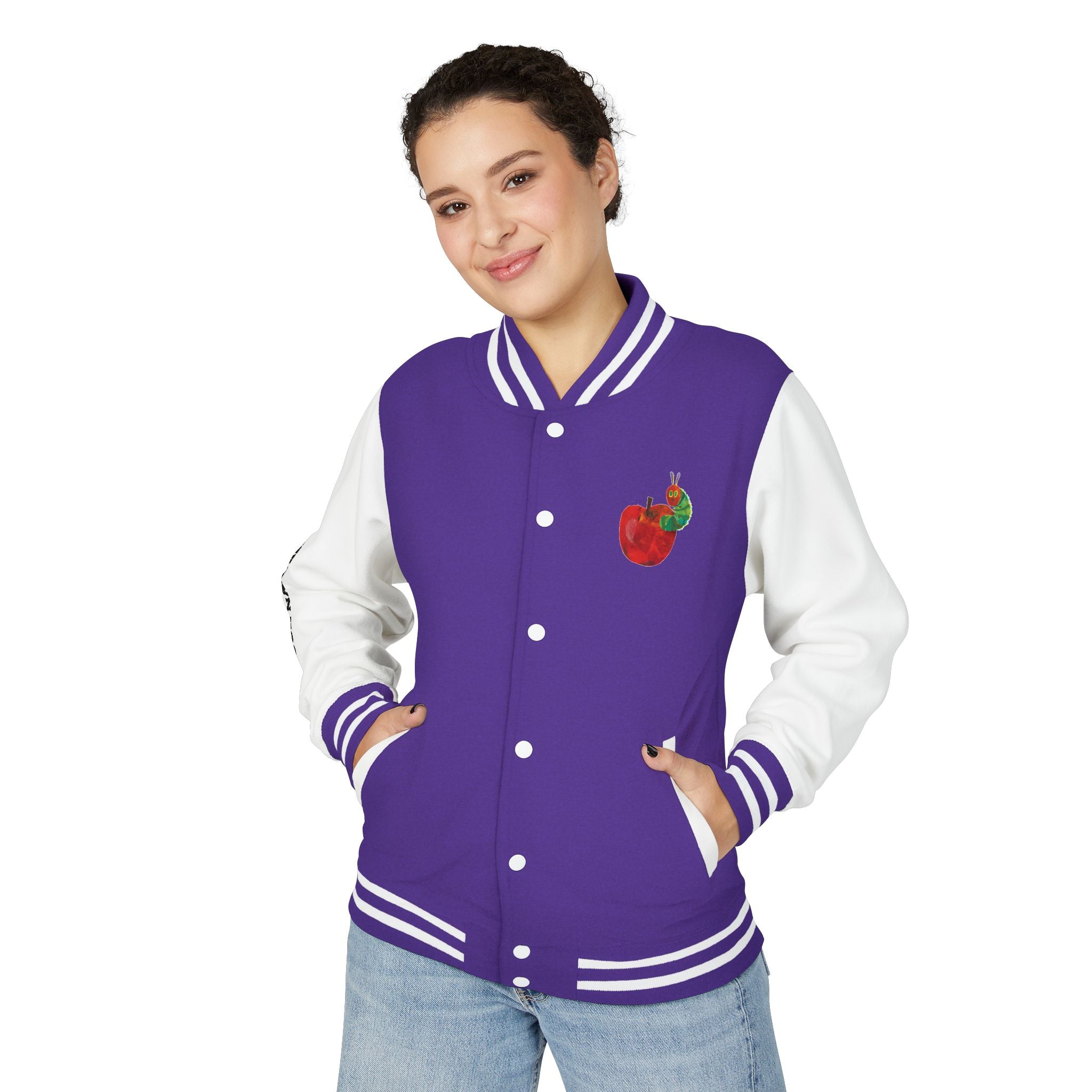 Custom Gift - Letterman Jacket for Teacher — Colorful "Very Hungry Caterpillar" Garden Back Patch