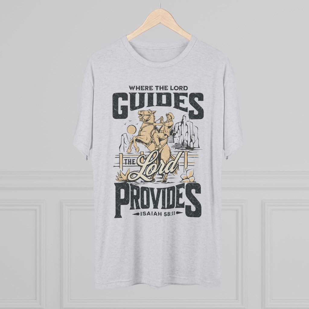 Buttery Soft 'Where the Lord Guides, the Lord Provides' Crew Tee — Western Faith Graphic