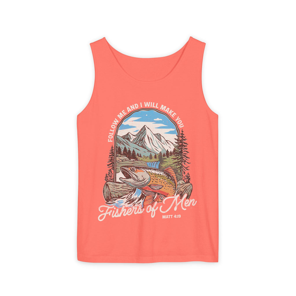 Fishers of Men Tank Top — Christian Fishing Graphic Tank ("Follow Me and I Will Make You" Matthew 4:19)