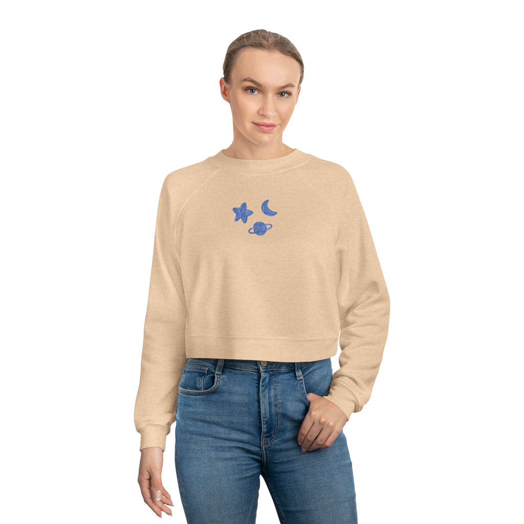 Cropped Pullover — Minimal Gold Moon, Star & Planet Graphic