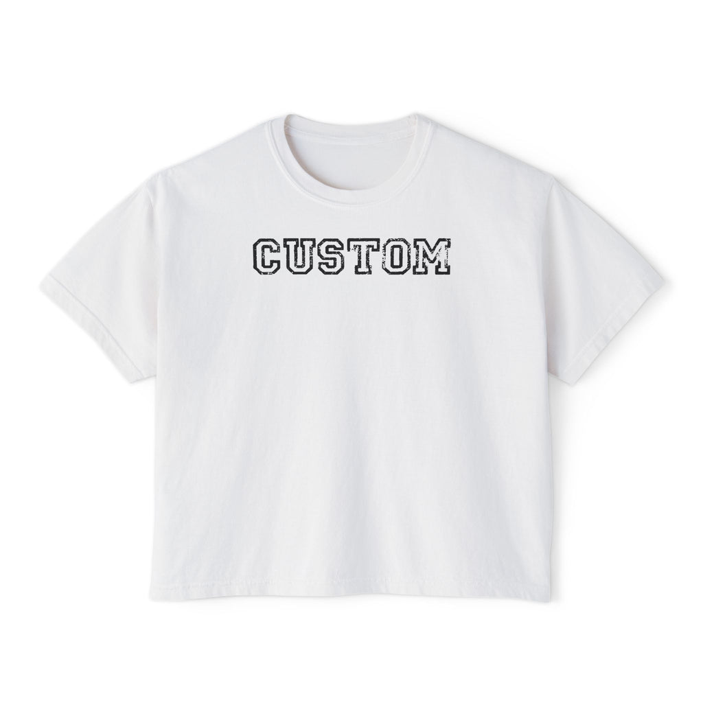 Custom Women's Boxy Tee - Retro Varsity Lettering, Casual Cropped T-Shirt