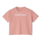 Custom Women's Boxy Tee - Retro Varsity Lettering, Casual Cropped T-Shirt