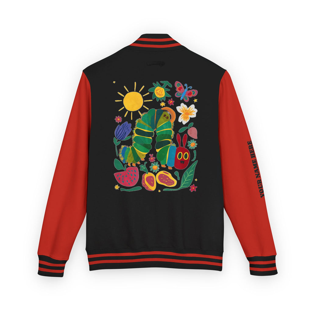 Custom Gift - Letterman Jacket for Teacher — Colorful "Very Hungry Caterpillar" Garden Back Patch