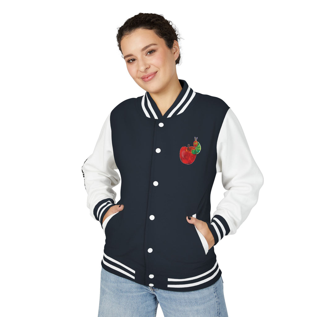 Custom Gift - Letterman Jacket for Teacher — Colorful "Very Hungry Caterpillar" Garden Back Patch