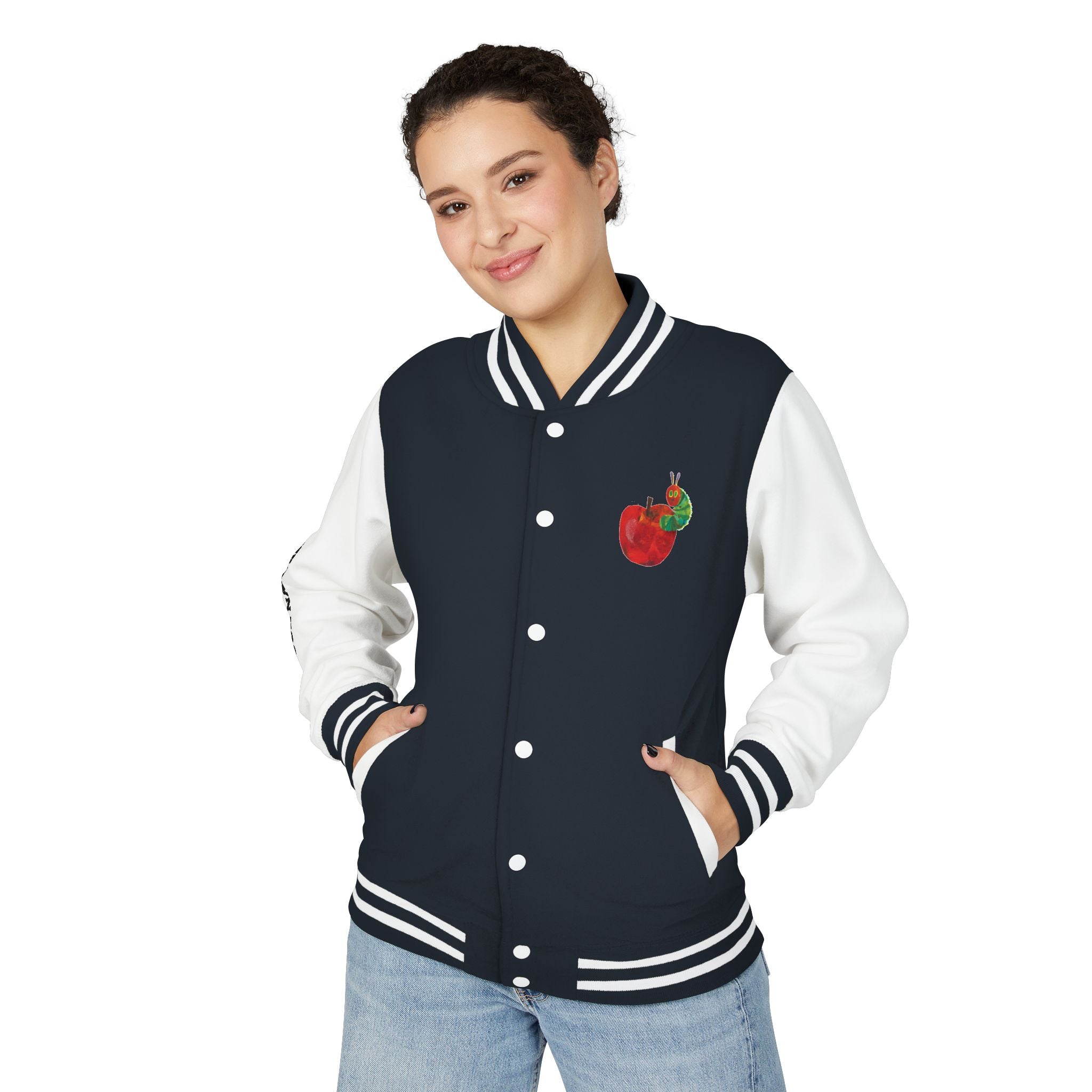 Custom Gift - Letterman Jacket for Teacher — Colorful "Very Hungry Caterpillar" Garden Back Patch