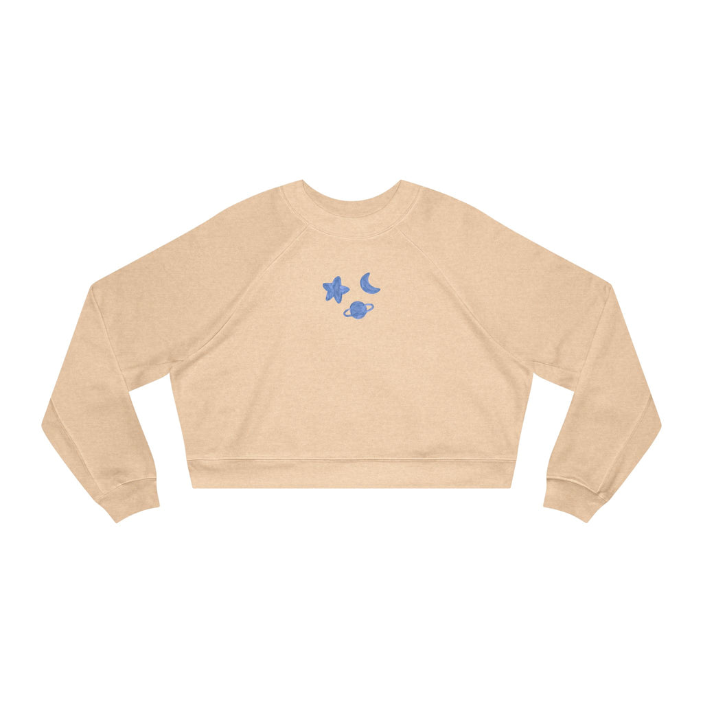 Cropped Pullover — Minimal Gold Moon, Star & Planet Graphic